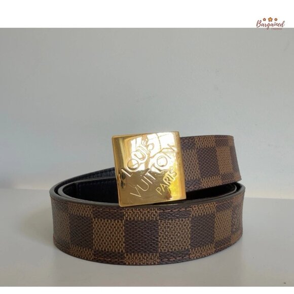 Auth Louis Vuitton Brown Damier Coated Canvas Leather Gold Buckle Belt 85/34 - Picture 13 of 14